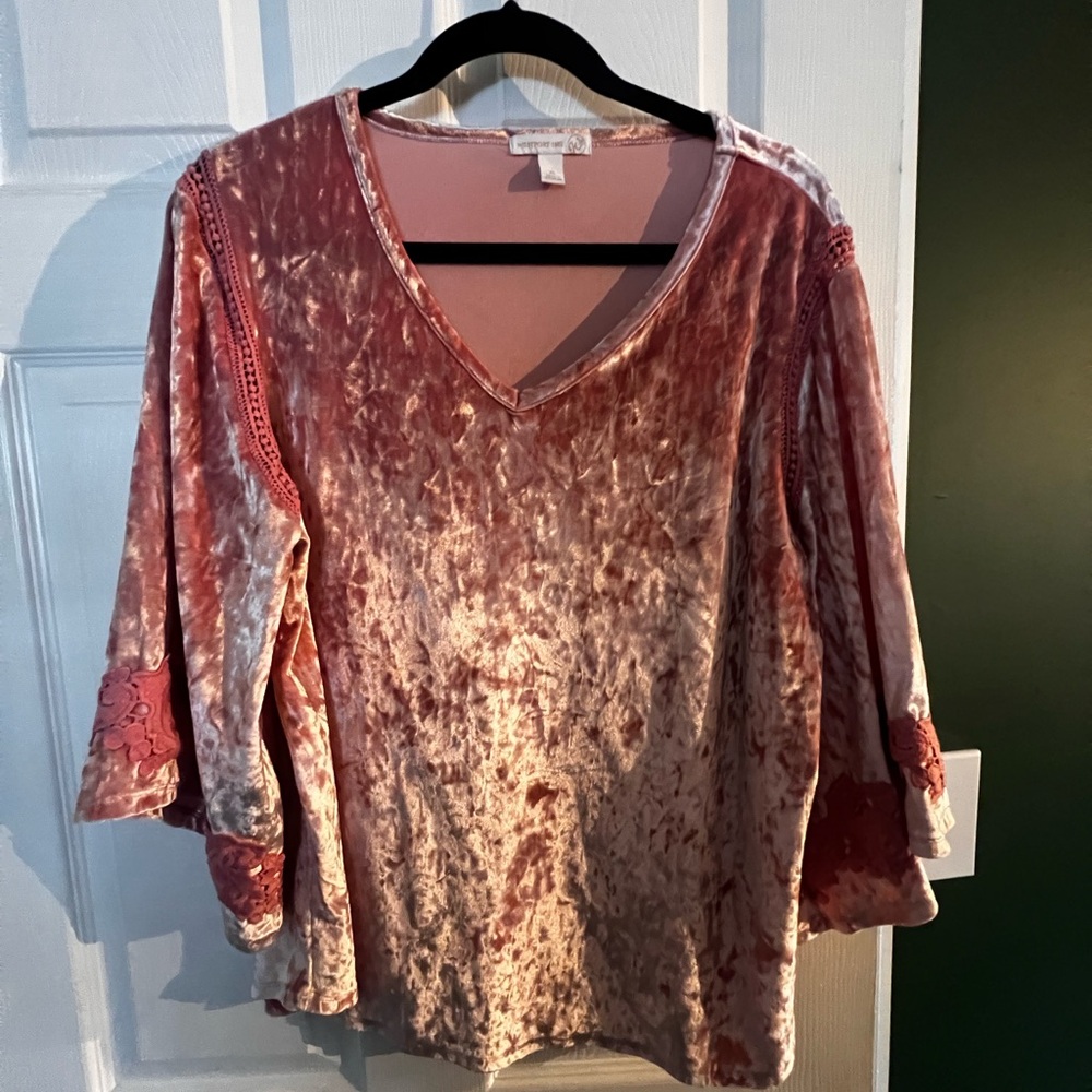 Velvet V-Neck Top in Pink